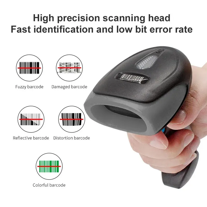 Scanner de código QR 1D/2D USB com fio Leitor de código de barras portátil Scanner de armazém de supermercado de alta velocidade