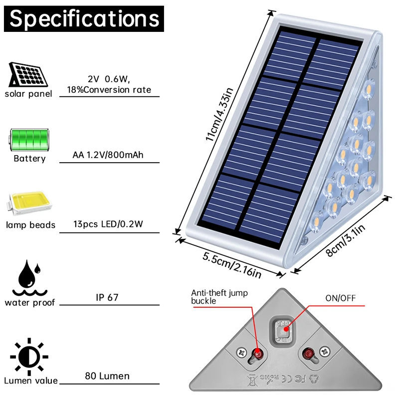 LED-Stufenlampe, Treppenlicht, für den Außenbereich, IP67, wasserdicht, Solarlicht mit Linse, Diebstahlsicherung, Dekorbeleuchtung für Garten, Deck, Weg
