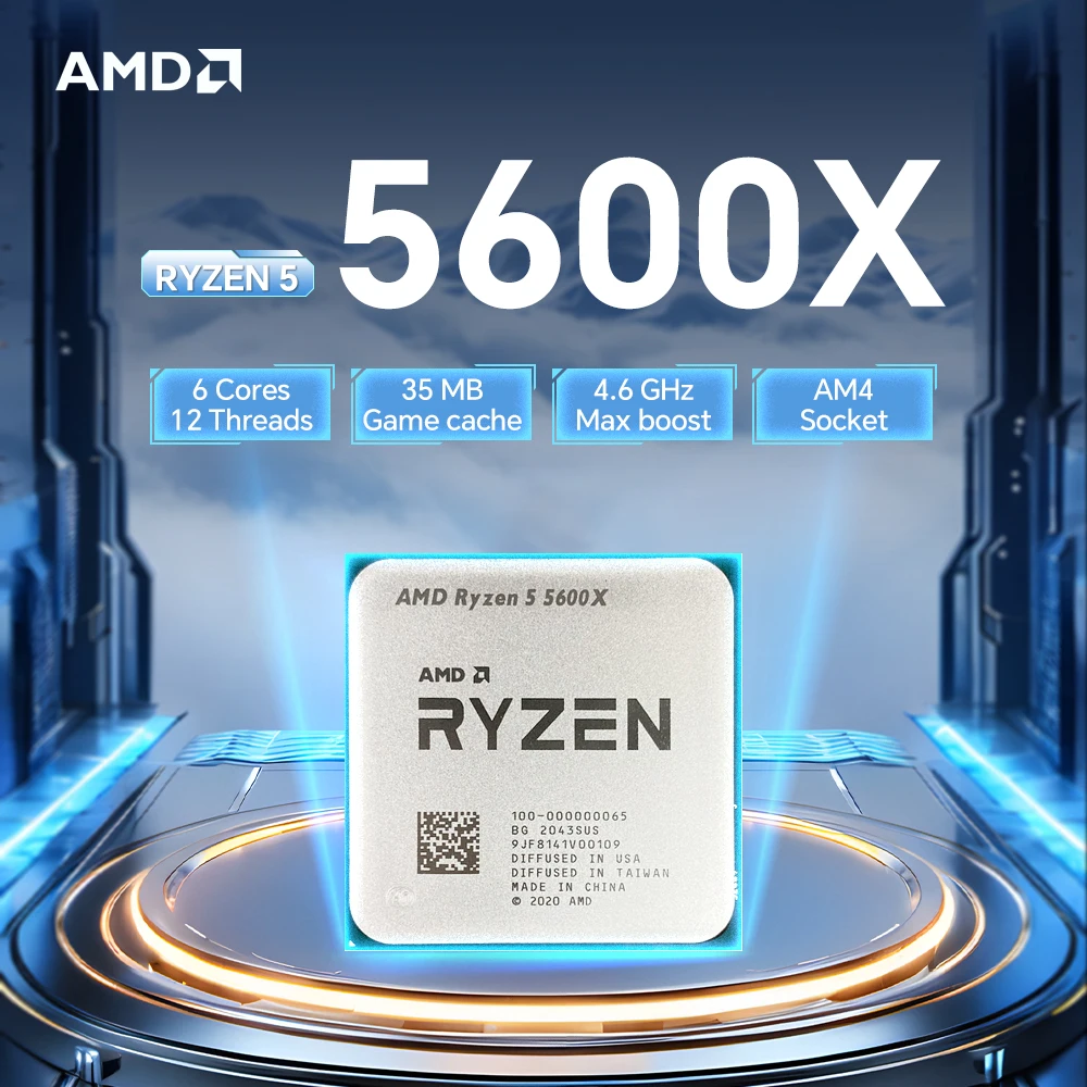 Processador AMD Ryzen 5 5600X 3,7 GHz 6 núcleos 12 threads R5 5600X soquete AM4 7NM L3 = 32M 65W DDR4 sem cooler