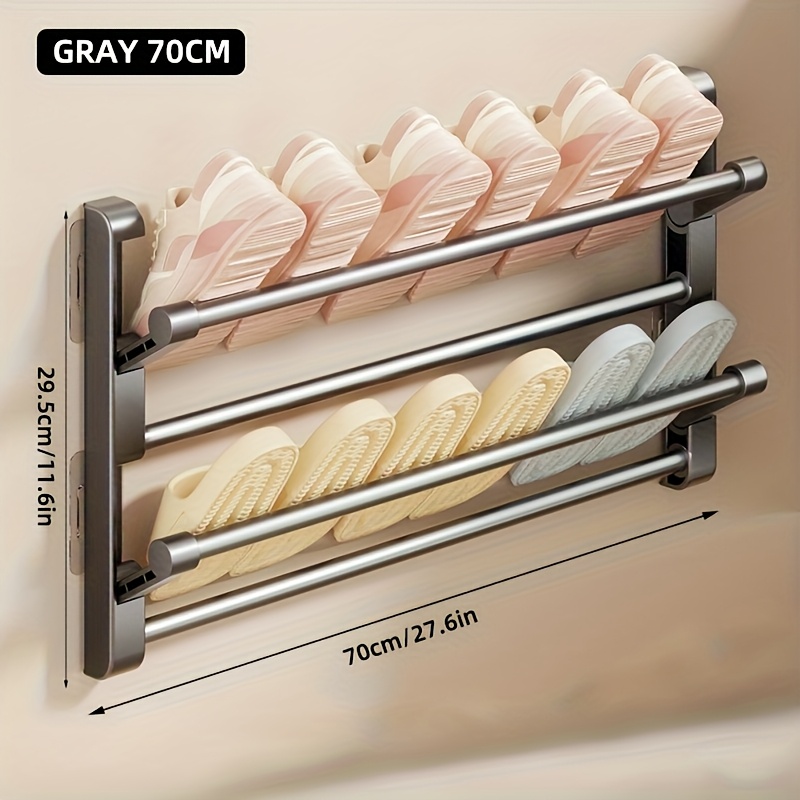 Sapateira de parede não perfurada, feita de material metálico, adequada para armazenamento de sapatos domésticos