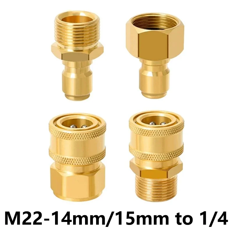 황동 M22-14mm/15mm - 1/4인치 고압 세척기 어댑터 세트, 파워 세척기 호스 펌프 5000 PSI용 빠른 연결 및 분리