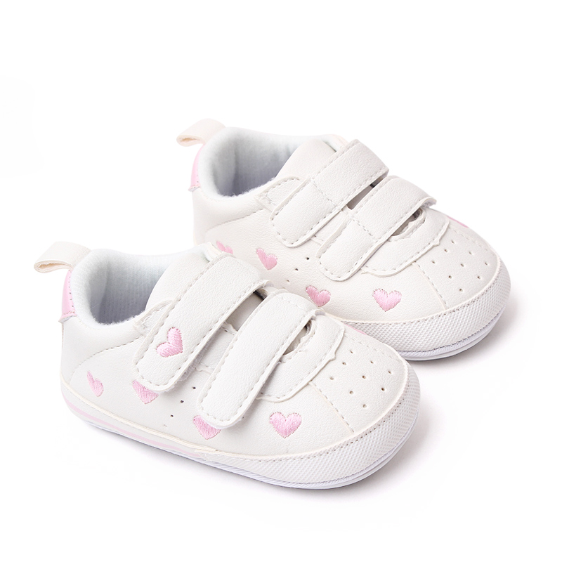 Baby witte PU-sneaker antislip voor peuterjongens en -meisjes Leuke borduursterren en harten