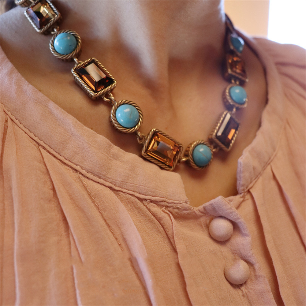 Conjunto de joyería Vintage para mujer y niña, collar con cuentas de circonita, pulsera, moda