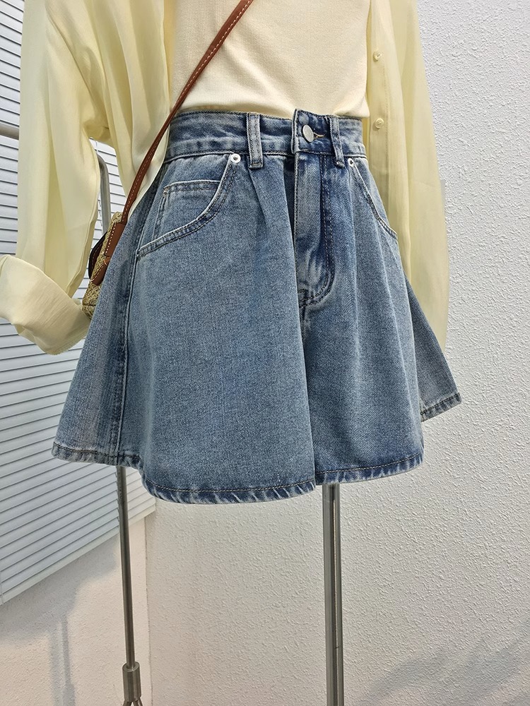 High Waist Wide Leg Jeans ort Skirt Women's Casual Versatile Retro Korean Sle Summer New Arrival Denim Skirt Pants