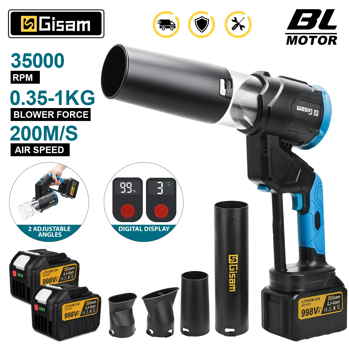 Gezione 35000 об/мин Бесщеточный электрический вентилятор 2в1 Турбовентилятор Вентилятор для выдувания листьев пыли и снега Чистый инструмент для Makita 18 В Батарейный штифт