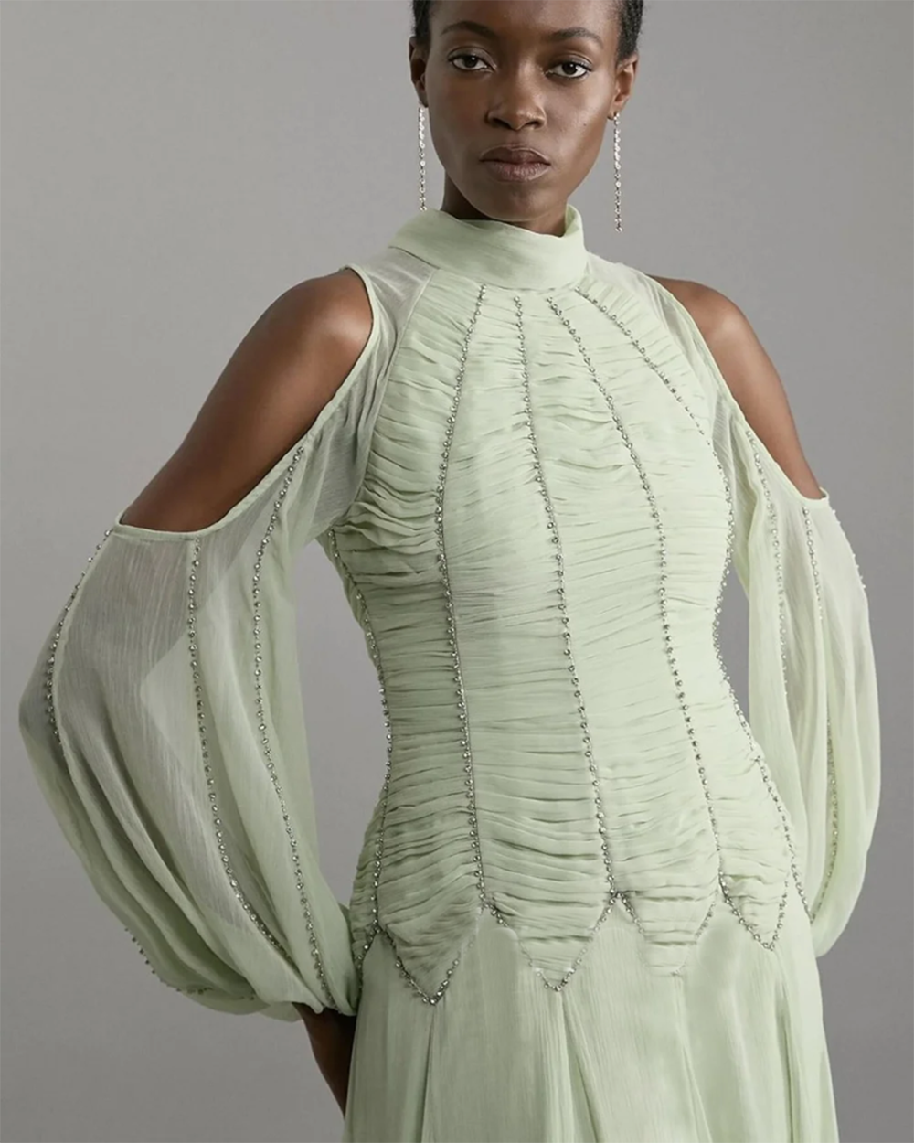 Customized Classic Sage Evening Dresses Mid Calf Length Arabic Prom Party Gowns Off Shoulder Wedding Guest Dresses High Neck