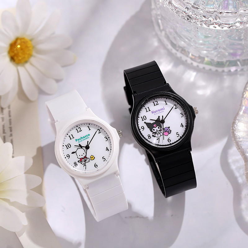 Sanrio Kuromi Eenvoudige Cartoon Pochacco Mymelody Quartz Horloge Dames Student Horloge Cinnamoroll Siliconen Band Horloge Verjaardagscadeau