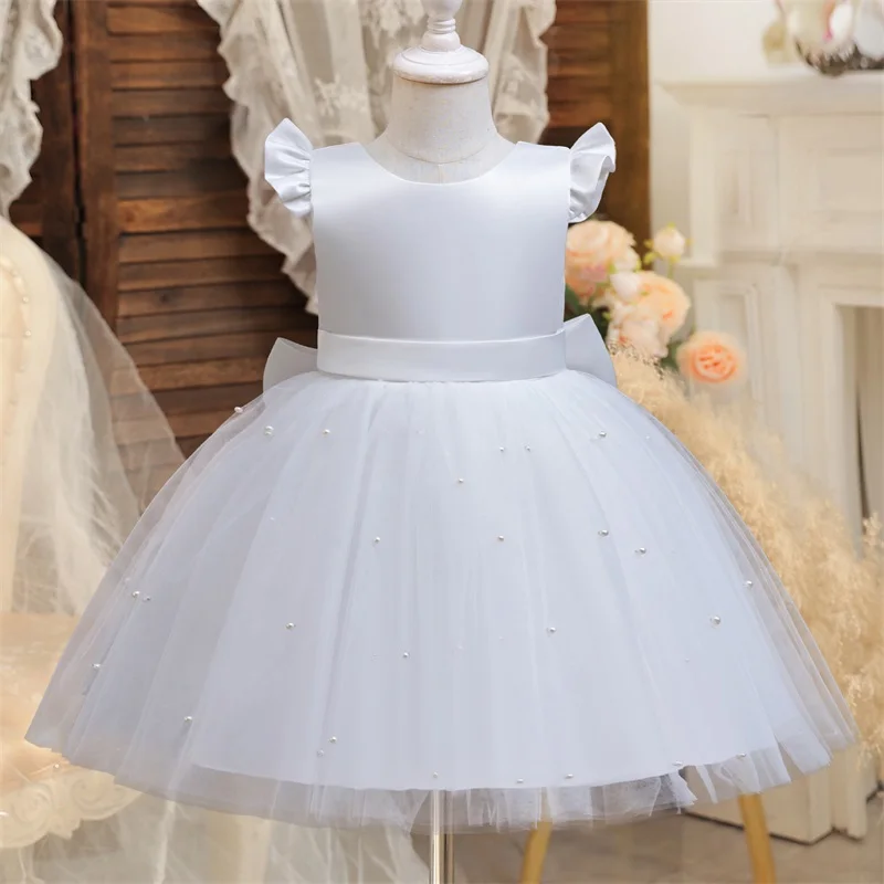 Vestido de tul con flores para niña pequeña, vestido de boda con lazo sin espalda, ropa de fiesta para niño de 1 a 8 años, vestido de princesa, vestidos con lazo para niña pequeña