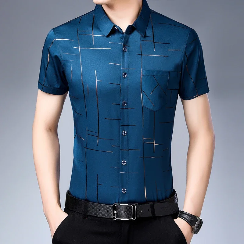 Nueva camisa de manga corta informal de negocios para hombres, sin hierro ni resistente a las arrugas