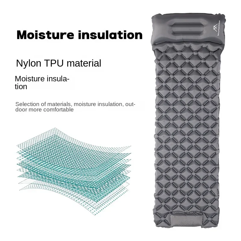 MOUNTAINHIKER-cojín de aire estampado para exteriores, colchón inflable portátil para acampar con reposacabezas, colchoneta de viaje, cama plegable