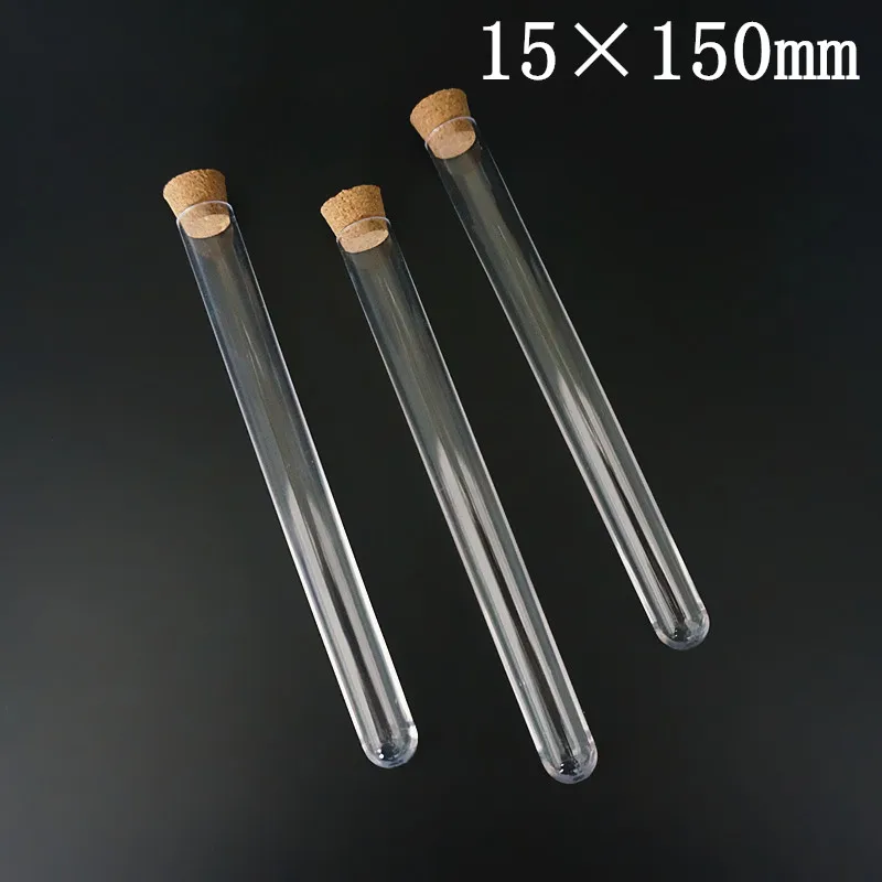 Provette in plastica da 100 pezzi con tappi di sughero, diametro da 12 mm a 25 mm, bottiglia trasparente per caramelle per feste con fondo rotondo, fiala regalo di nozze