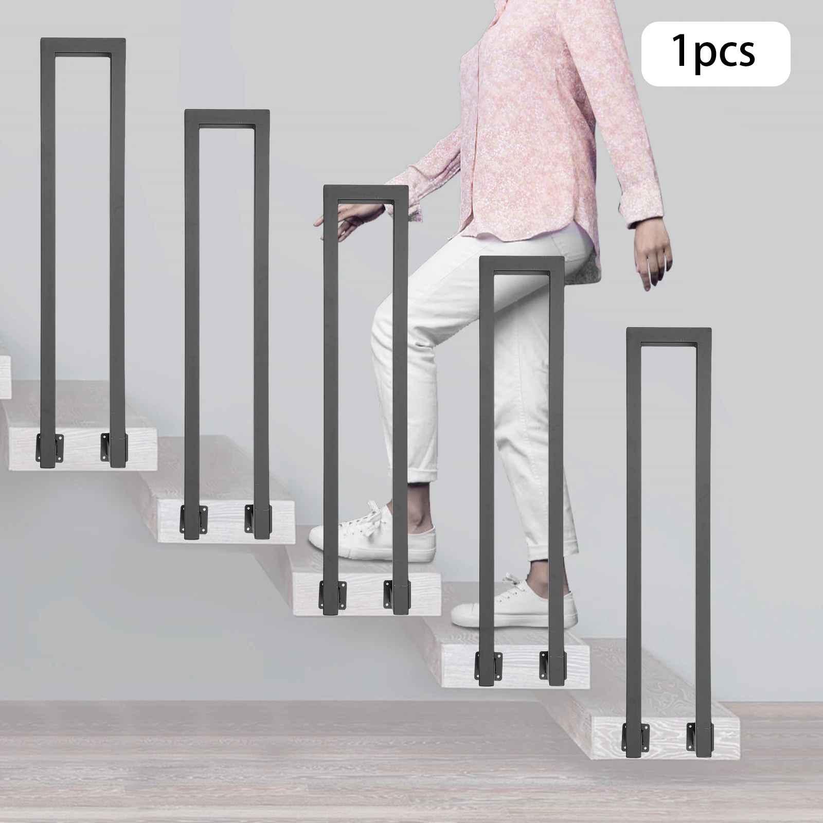 Hochwertiges Eisen-Handlauf mit 200 Pfund Tragfähigkeit und n-förmigem Design, Sicher für Ältere und Kinder Stappen Indoor-Outdoor