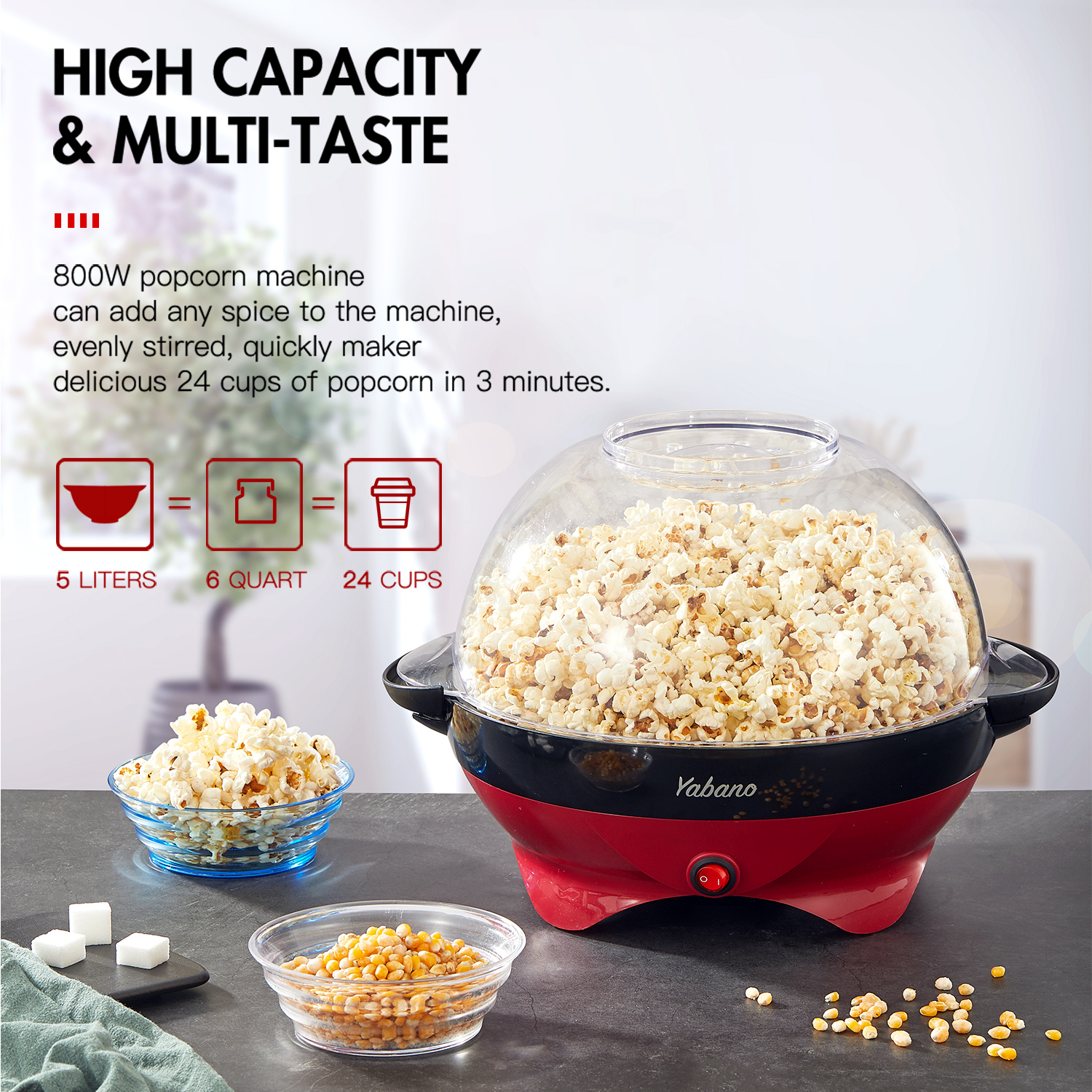 Yabano Popcorn Maschine para Quarto, Hersteller, Formiga Zucker e Lint, 5l