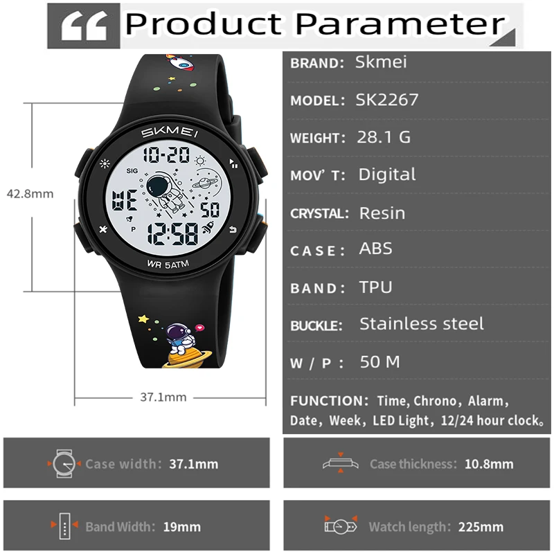 Skmei crianças relógios digitais moda tpu cinta colorida luz led à prova dwaterproof água crianças menino menina esportes relógio de pulso com despertador