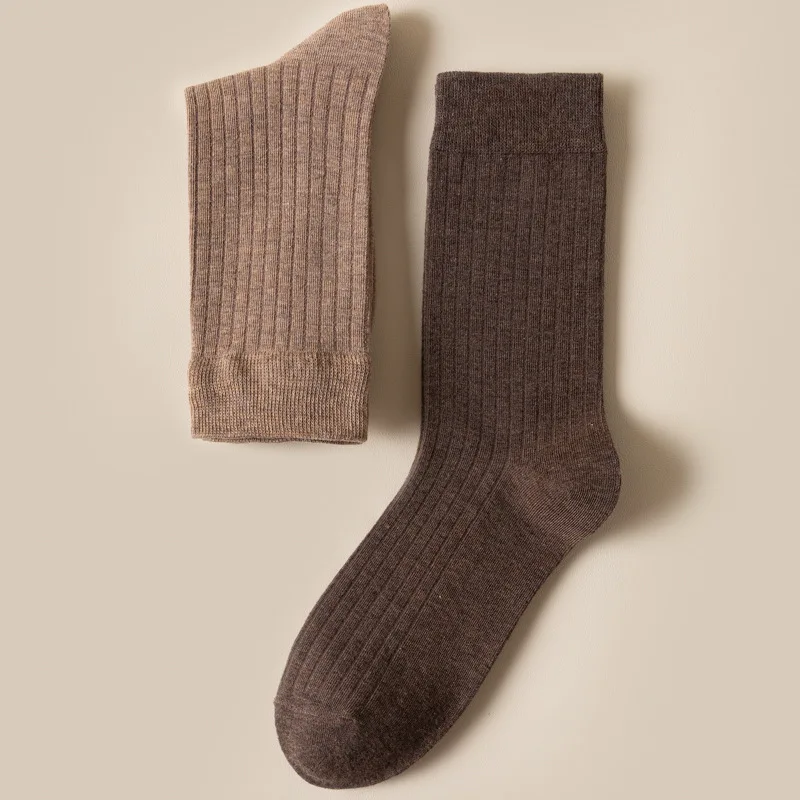 Calcetines de otoño e invierno para hombre, calcetines de punto de hilo grueso de Color sólido, calcetines simples de longitud media para hombre, calcetines para hombre