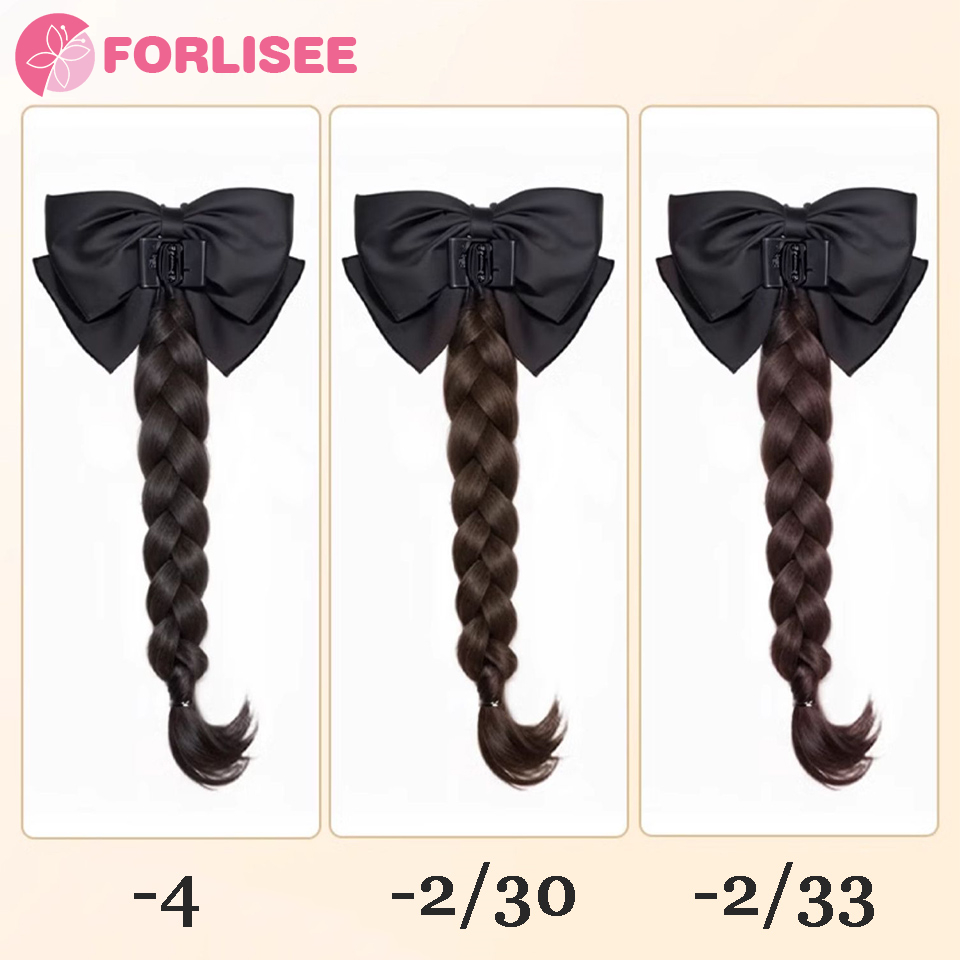 FORLISEE สังเคราะห์โบว์หางม้าวิกผมผู้หญิง Claw คลิปผมหางม้าสูง Curly ผมธรรมชาติสไตล์จีนใหม่ Braid หางม้า