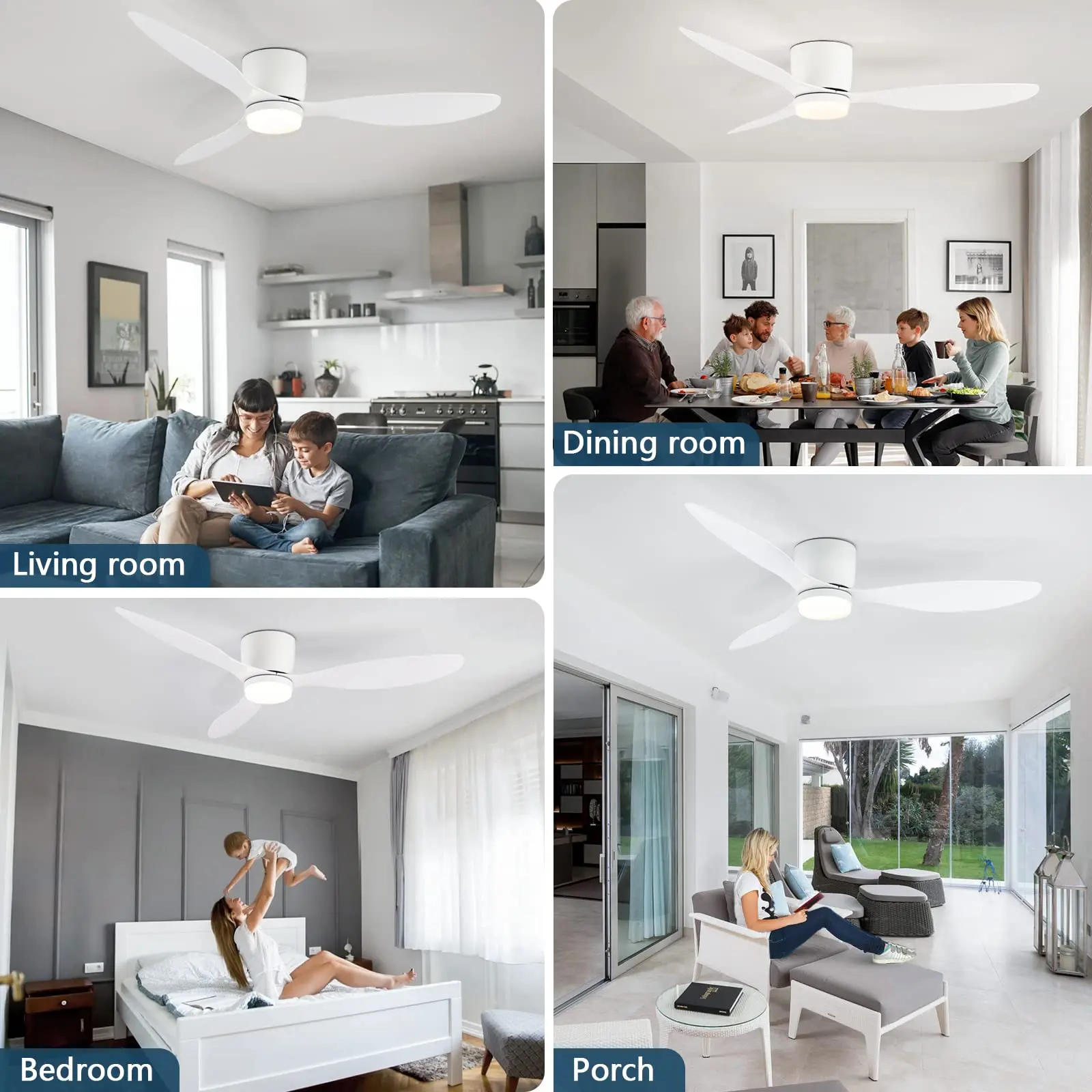 IRALAN Moderner einfacher Deckenventilator mit Licht, Wohnzimmer-Heimventilator, Schwarz, Weiß, niedriger Boden, Gleichstrommotor, Deckenventilatoren mit Fernbedienung