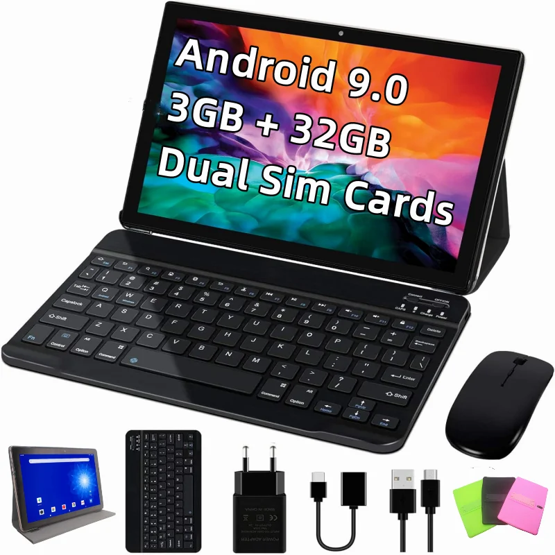 Kostenlose Geschenke 10,1'' Android 9.0 Tablet 3GB RAM 32GB ROM MTK9863 4-Core 2G/3G/4G WiFi Dual SIM Telefonanruf Tablets PC 1280 x 800 IPS