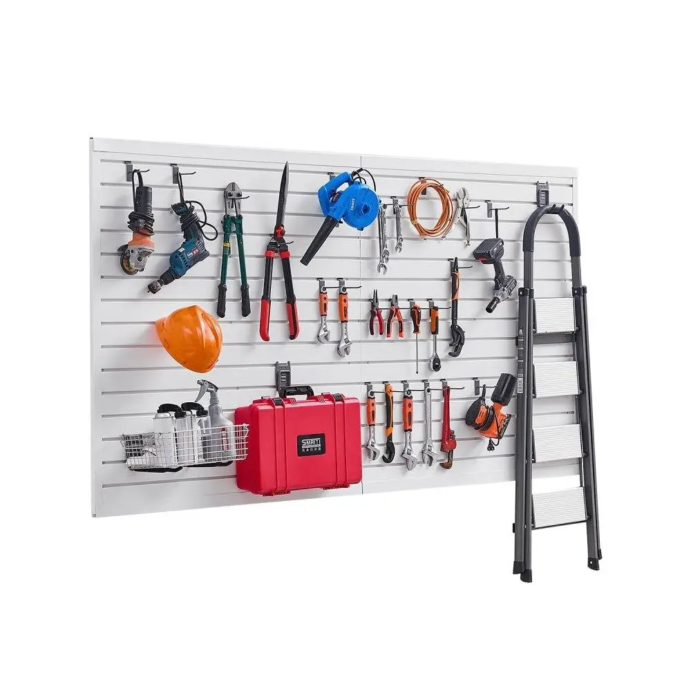 White PVC Garage Slat Wall Panel 8x4 Feet Modular Slatwall Storage Solution for Organization and Display
