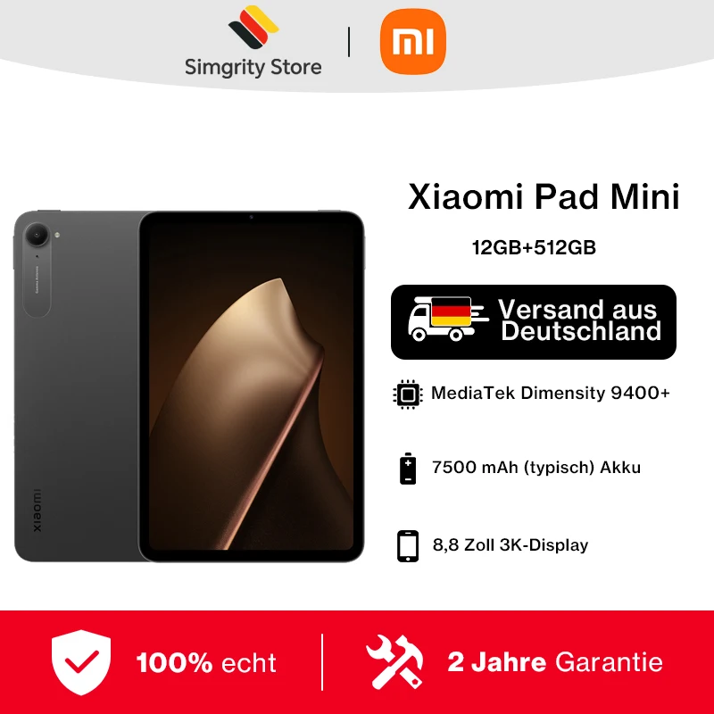 【Marke+】Xiaomi Pad Mini Global Version MediaTek Dimensity 9400+ 8,8" 3K ultraklares Display 7500mAh Akku 67W HyperCharge