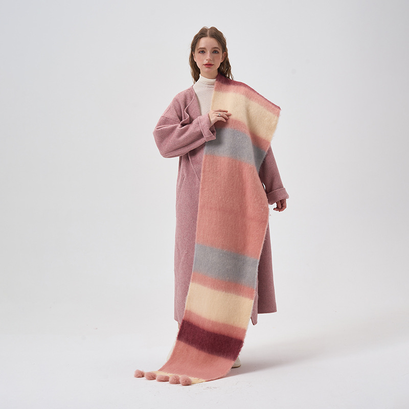 Bufanda de bola de lana hecha a mano, colorido Arco Iris a rayas, Mohair, Cachemira, chal grueso para invierno, banda para el cuello, bufanda cálida, accesorios para parejas