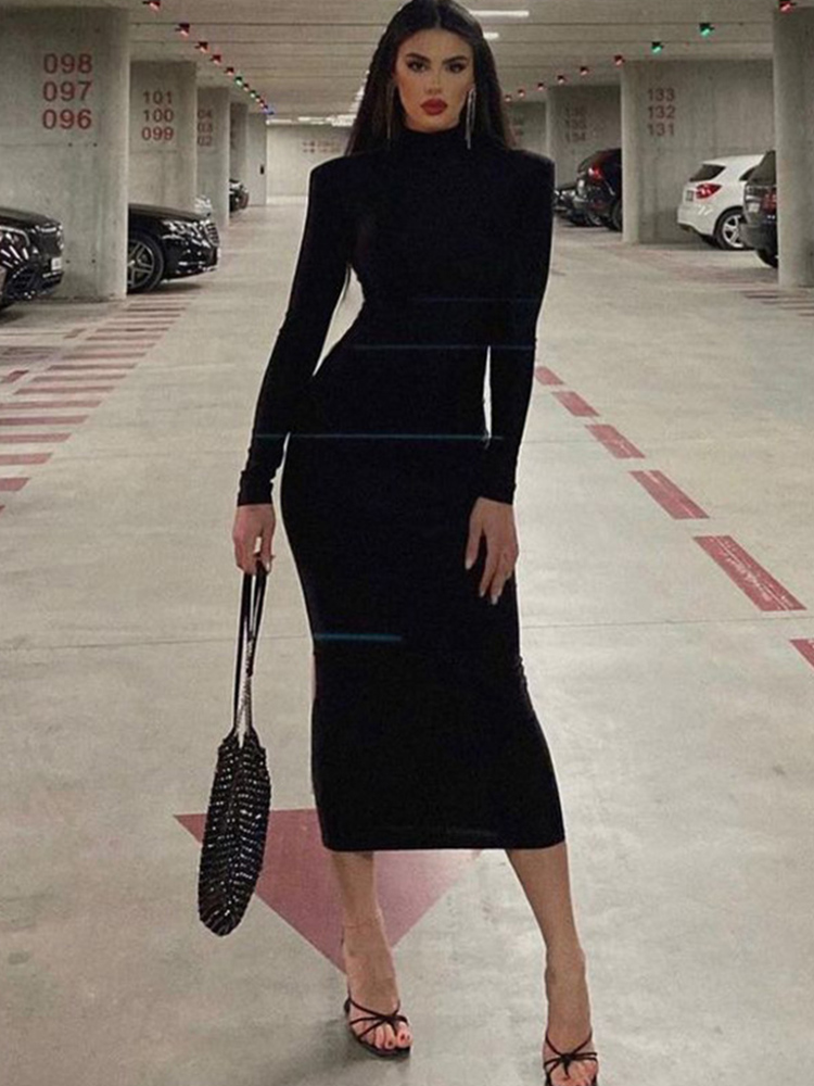 Gaun Musim Dingin untuk Wanita 2023 Gaun Maxi Bodycon Lengan Panjang Elegan Seksi Pakaian Pesta Streetwear Wanita Jubah Vestidos Wanita