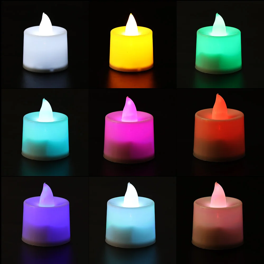 Velas LED sin llama con batería, luces de té multicolores para decoración del hogar, boda, fiesta de cumpleaños, iluminación, 12/1 Uds.