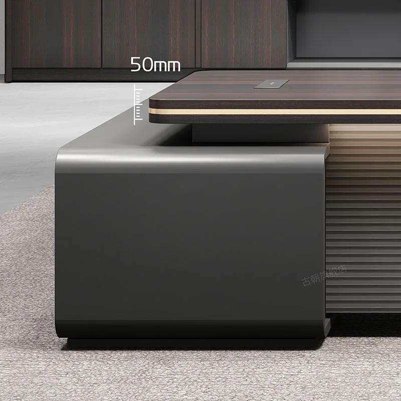 Mesa de escritório com gavetas, mesa para computador, móveis modernos, madeira preta, armazenamento de canto, europeu, piso