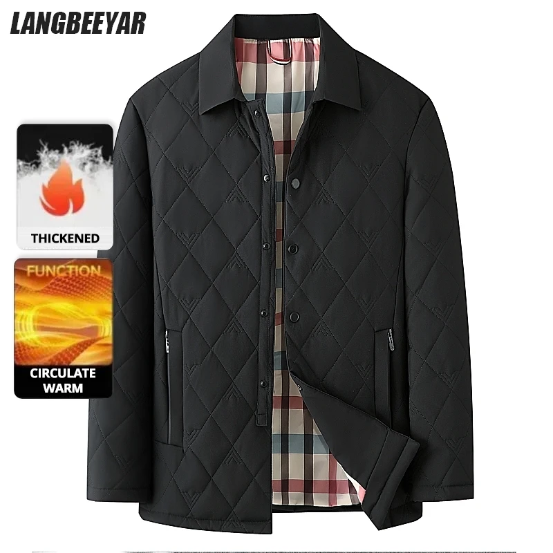 Erstklassige Herren-Parka-Jacke, Windjacke, Diamant-Stepp-Blasenmantel, Winterwärme mittleren Alters, Mantel mit Umlegekragen