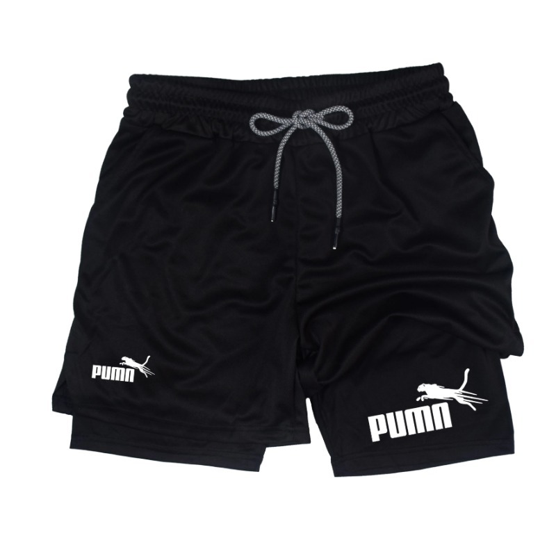 Verão respirável dois-em-um shorts de dupla camada shorts de compressão elástica masculina de secagem rápida multi-funcional shorts M-3XL