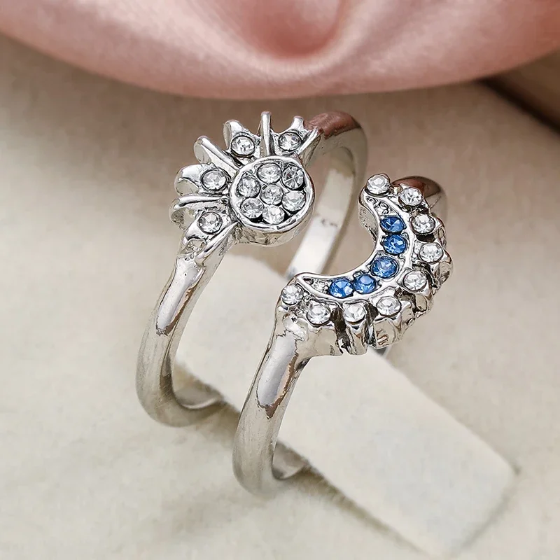 2 pz/set Coppia di Estate Anello Set Cielo Blu Scintillante Luna e Sole Anello 2023 delle Nuove Donne Impilabili Set di Dito Gioielli di Fidanzamento