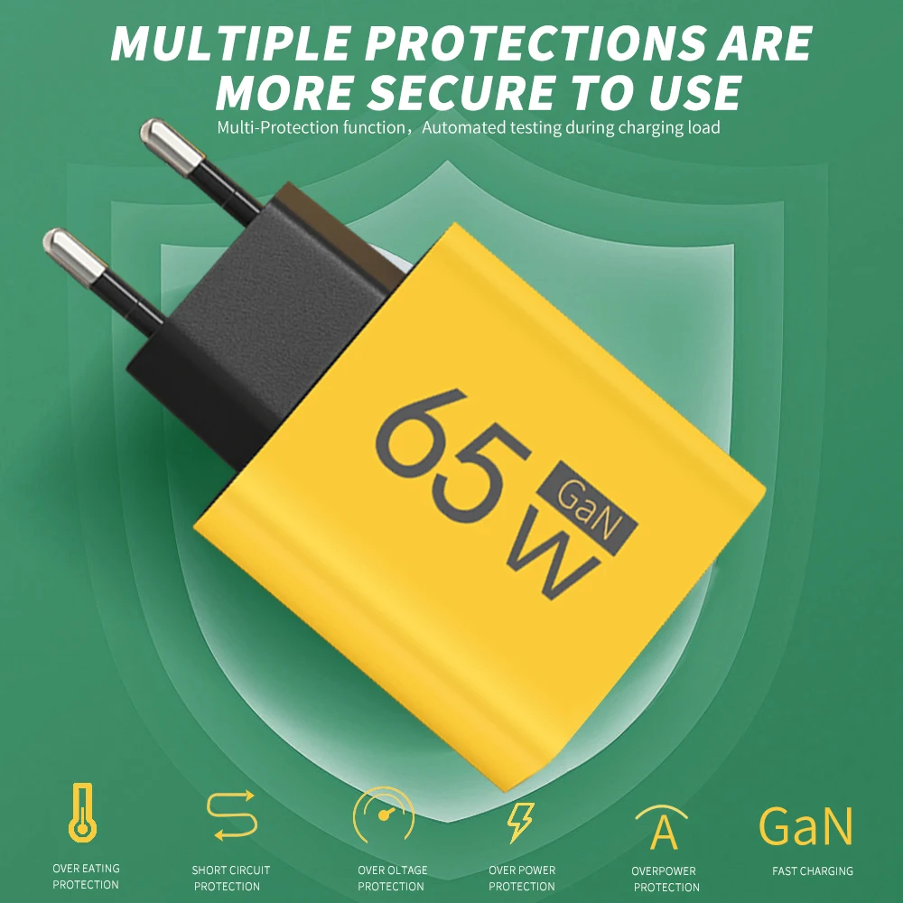 65w gan carregador usb c pd tipo c carga rápida do telefone móvel adaptador de parede para iphone 15 xiaomi 14 huawei 60 portátil