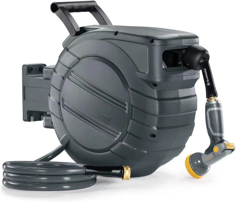 Retractable Garden Hose Reel 5/8 in x 90 ft, 2025 Upgraded Dual Ratchet Lock UV