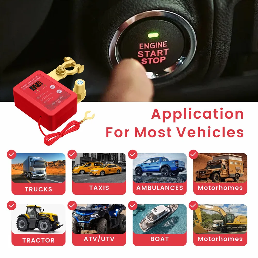 240A Kill Switch 12V Remote Battery Disconnect Switch with Led Voltage Display Automatic Power Shut Off Switch for Auto