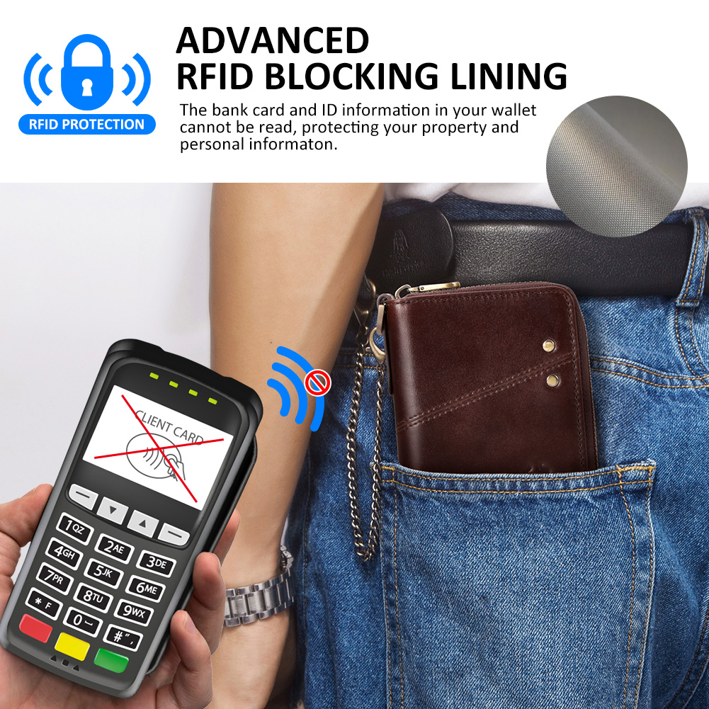 남성용 정품 지갑, 고급 RFID 정품 가죽 신용 카드 보관 가방, 동전 주머니 품질 체인, PORTFOLIO Portomonee