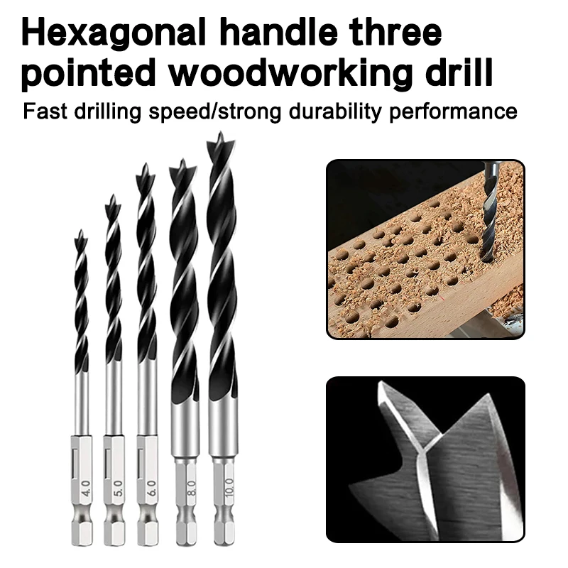 5 st zeshoekige handvat driepuntige houtbewerking boor 4-10mm houtbewerking gat uitbreiden power boorgereedschap accessoire set