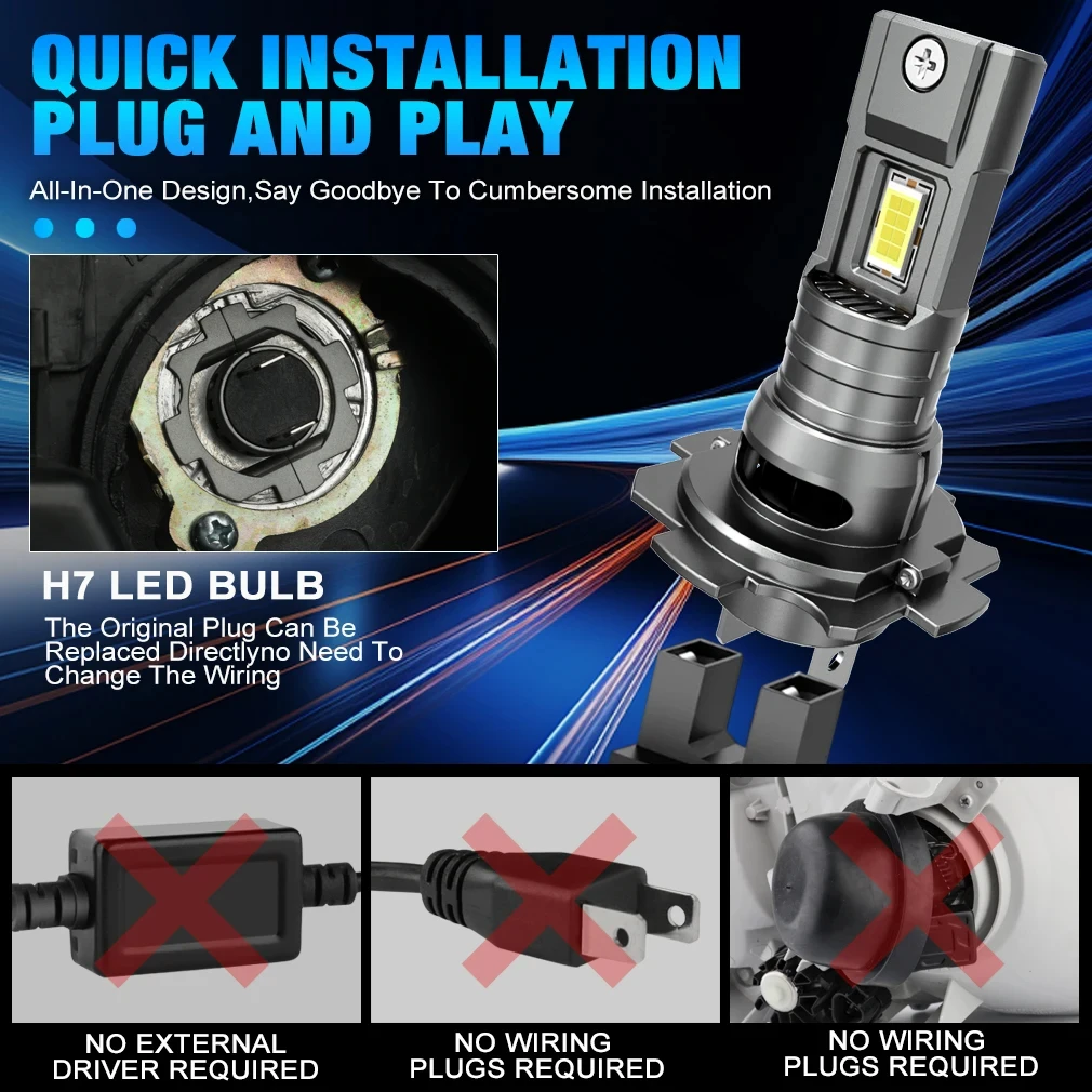 H7 LED Headlight CANBUS 30000LM 7035 CSP Chips 1:1 MINI Size Plug and Play Auto Lamp 6000K Wireless Turbo Fog Light With Fan