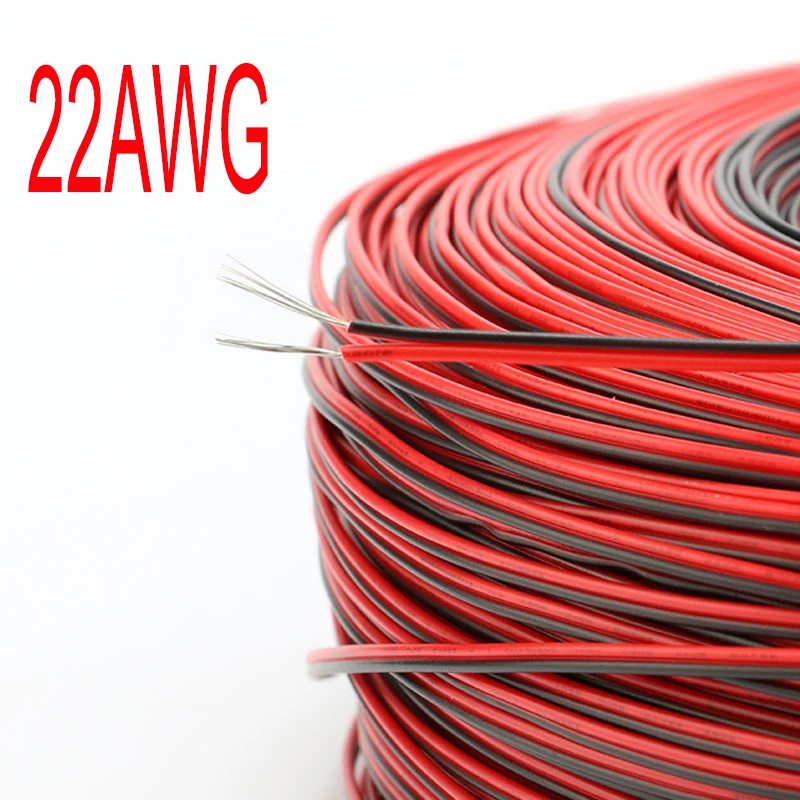 Fio de Cobre Estanhado Elétrico, Extensão PVC Isolado, Cabo LED Strip, Vermelho e Preto, 2 Pin, 18, 20, 22, 24, 26 AWG