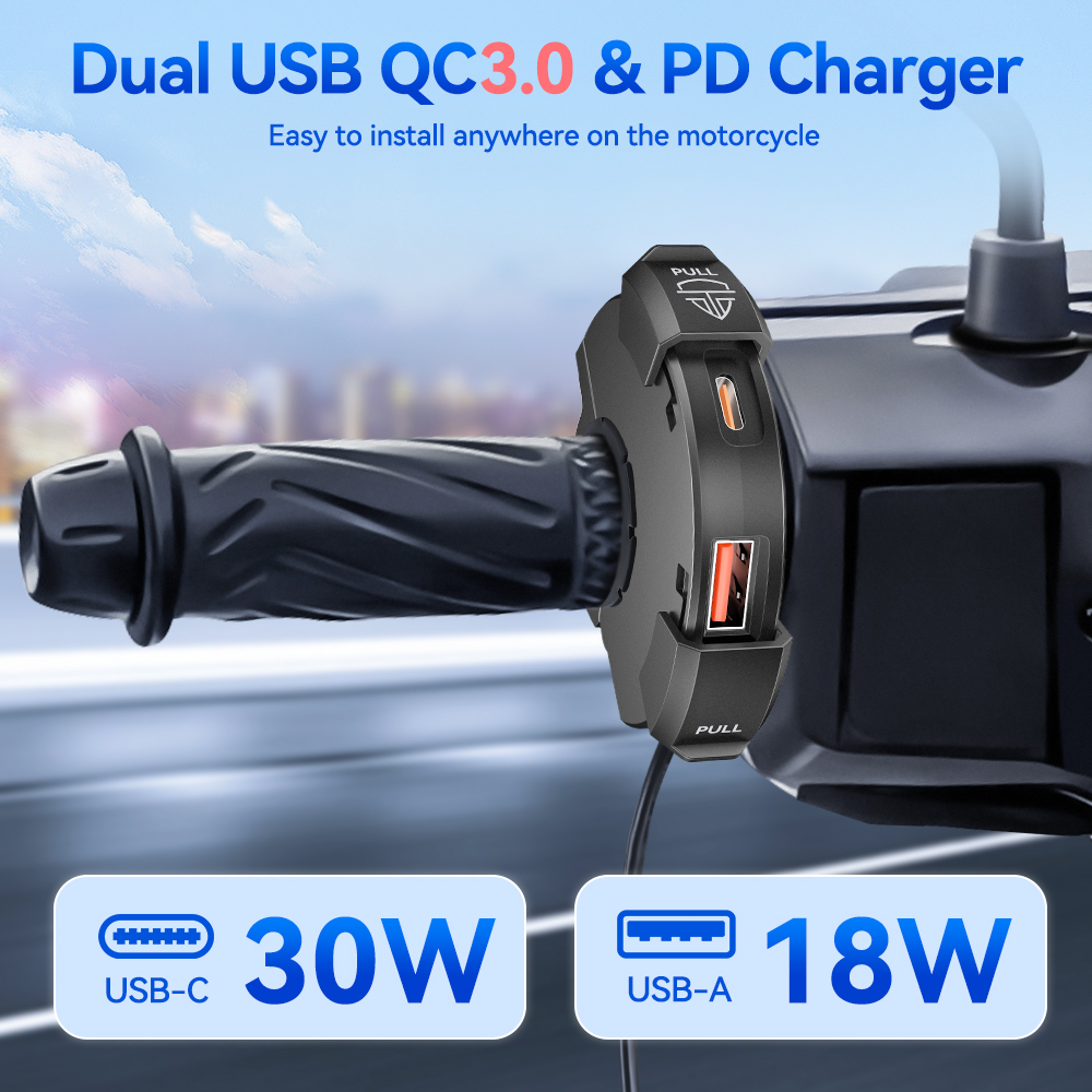 Extractme オートバイ電話充電器超狭いデュアル USB タイプ C 30 ワット PD & 急速充電 3.0 防水オートバイ USB ポート電話用