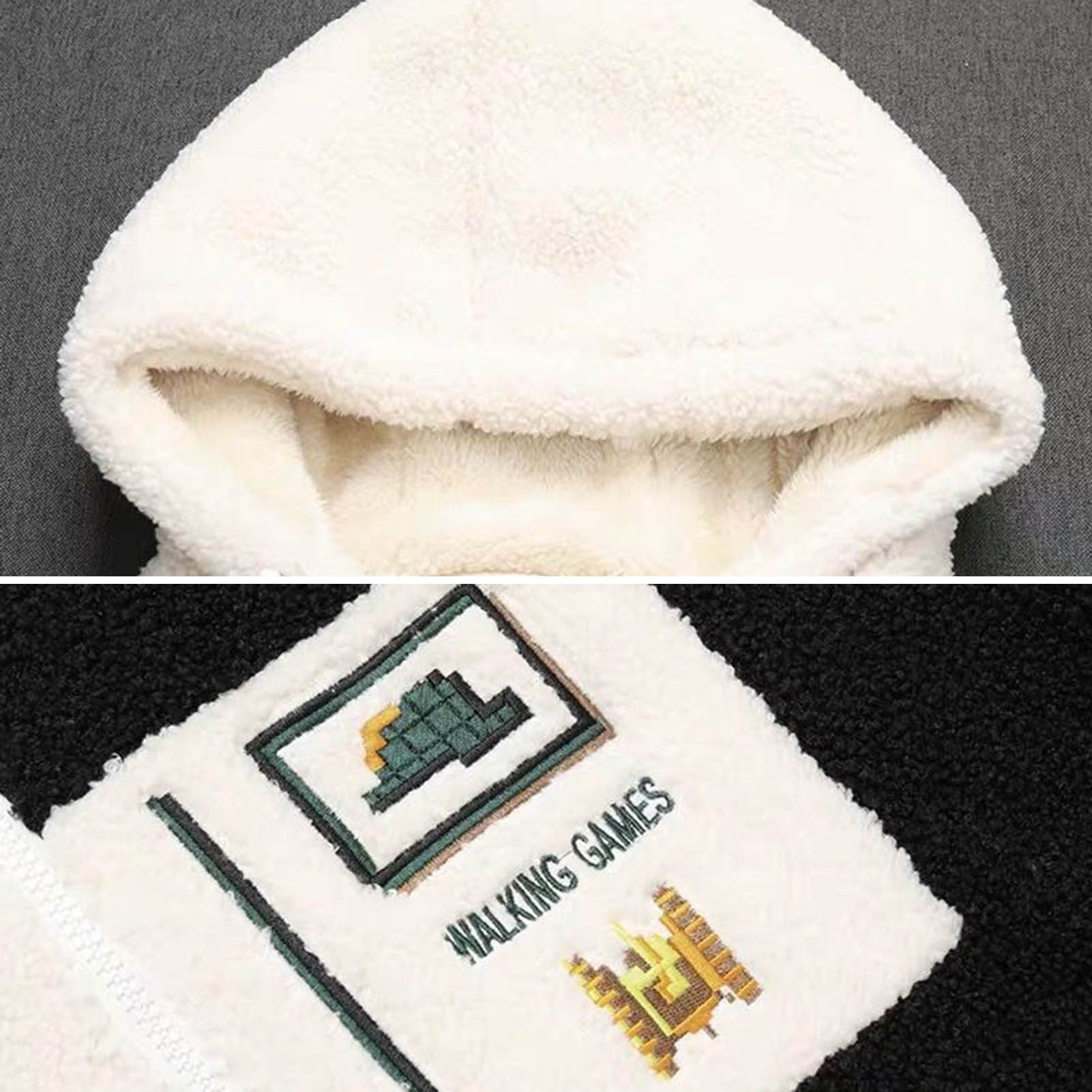 Abrigo con cierre de cremallera para mujer, chaqueta ligera, ropa de mujer, chaqueta acogedora con bloques de colores, Sudadera con capucha bordada de felpa para invierno, 1 ud.