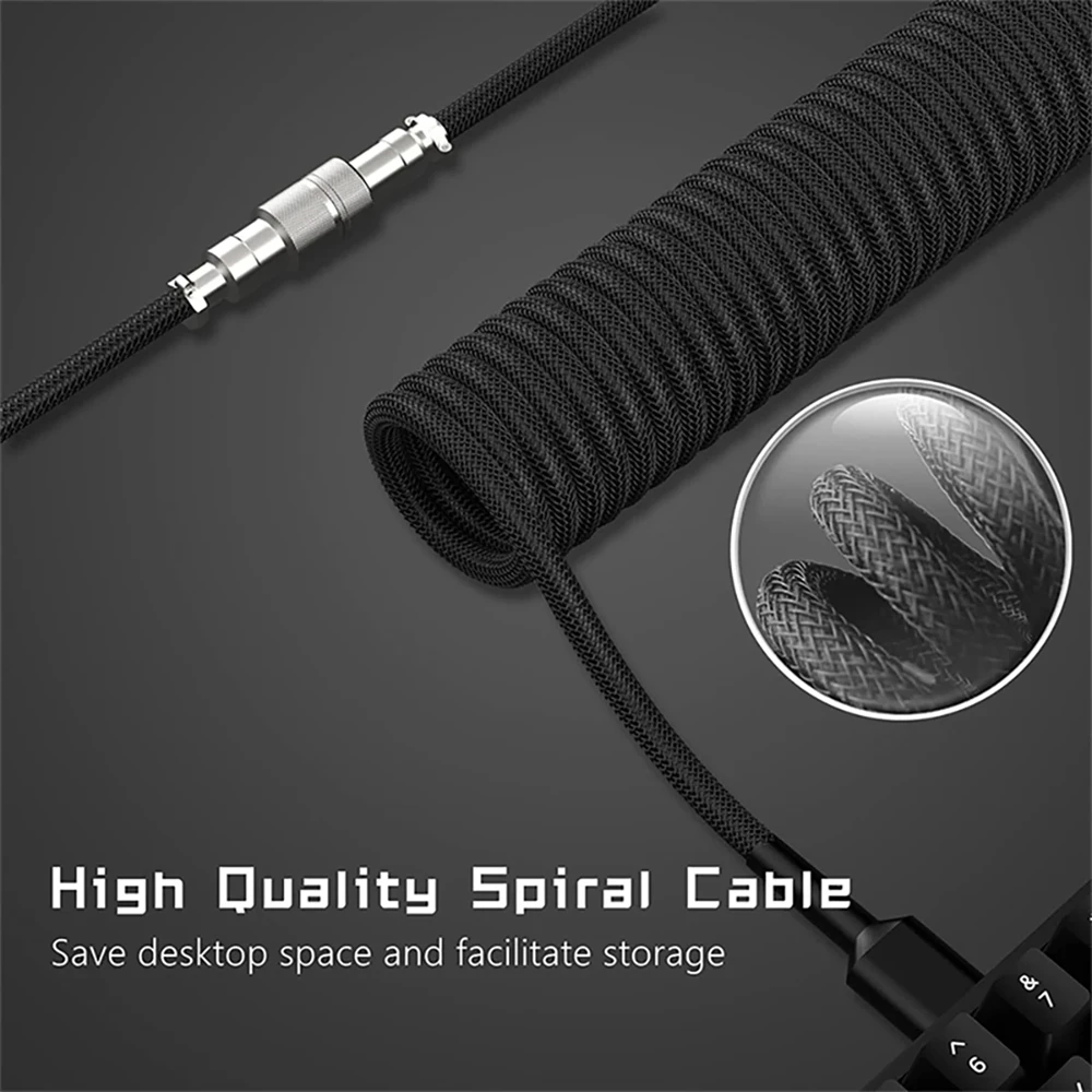 NNBILI New Type C Mechanical Keyboard Coiled Cable USB Mechanical Keyboard Aviator Desktop Computer Aviation Connector Cord