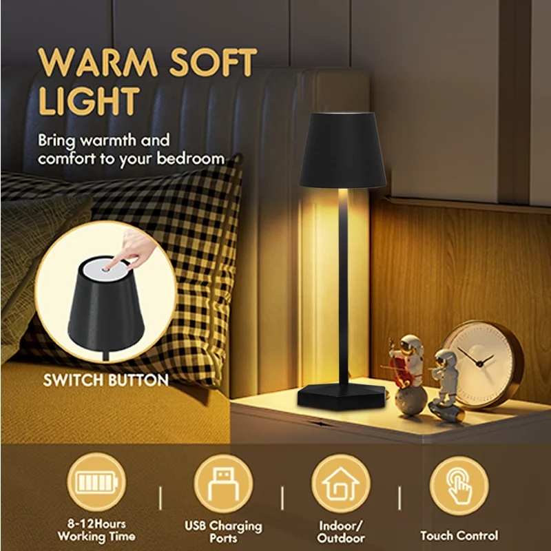 3 farben Tisch Lampe LED Touch Sensor Desktop Nachtlicht Wiederaufladbare Drahtlose Leselampe Für Zimmer Hotel Bar Restaurant Dekor
