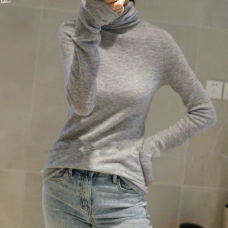 2023 New autumn/winter cashmere sweater women's turtleneck pullover ultra-thin pile neck sweater wool knit