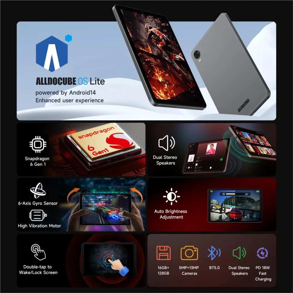 Alldocube iPlay60 Mini Turbo tableta de 8,4 pulgadas Android14 Snapdragon 6Gen1 8 + 8GB de RAM Virtual + 128GB ROM Widevine L1 4K decodificación de vídeo