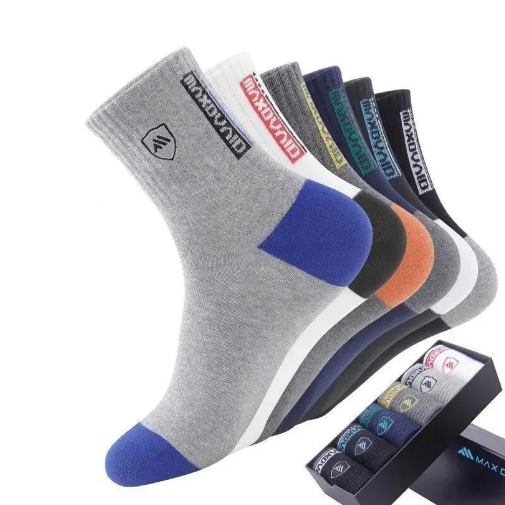 5 paires de chaussettes mi-mollet pour hommes, chaussettes chaudes, longues, absorbant la sueur, respirantes, tendance, polyvalentes, pour sport d'automne et d'hiver