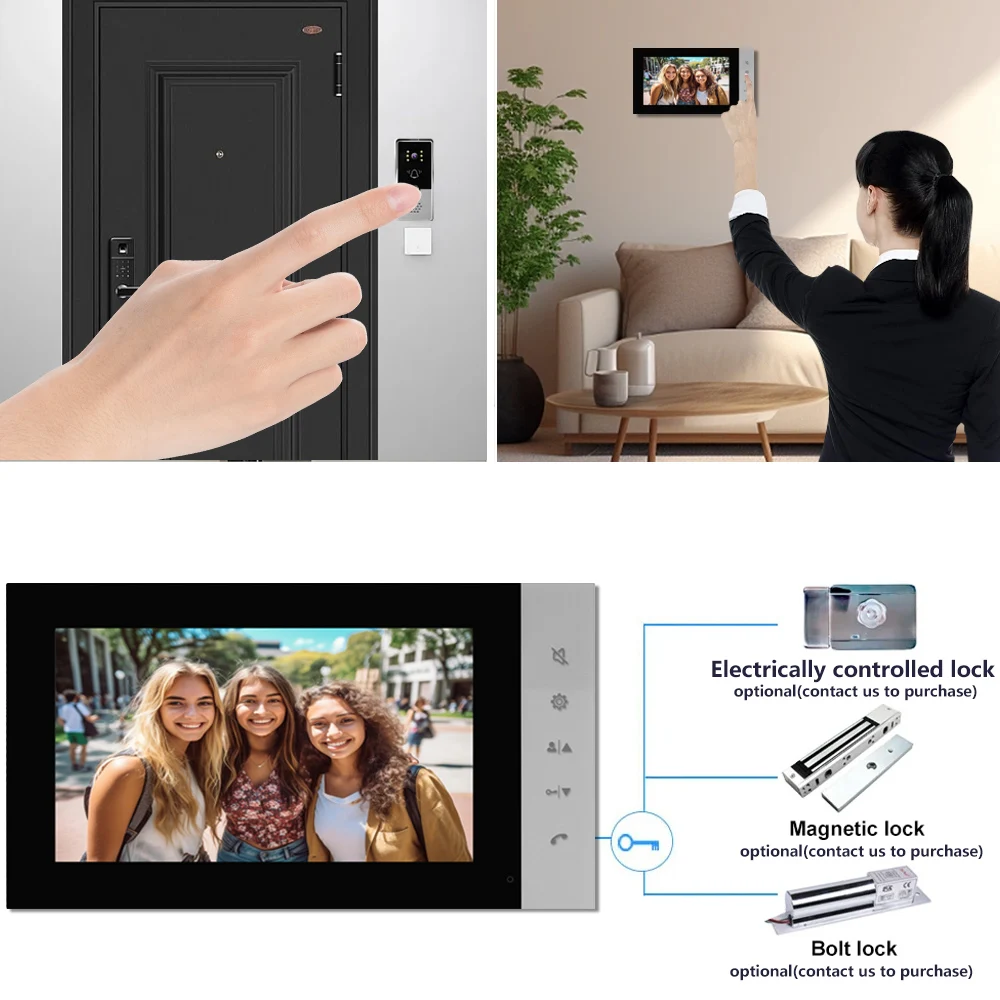 Video Intercom for Apartment Home 4-Wired IP65 Waterproof Color Night Doorbell Camera with Unlock,1~2 monitors Kit
