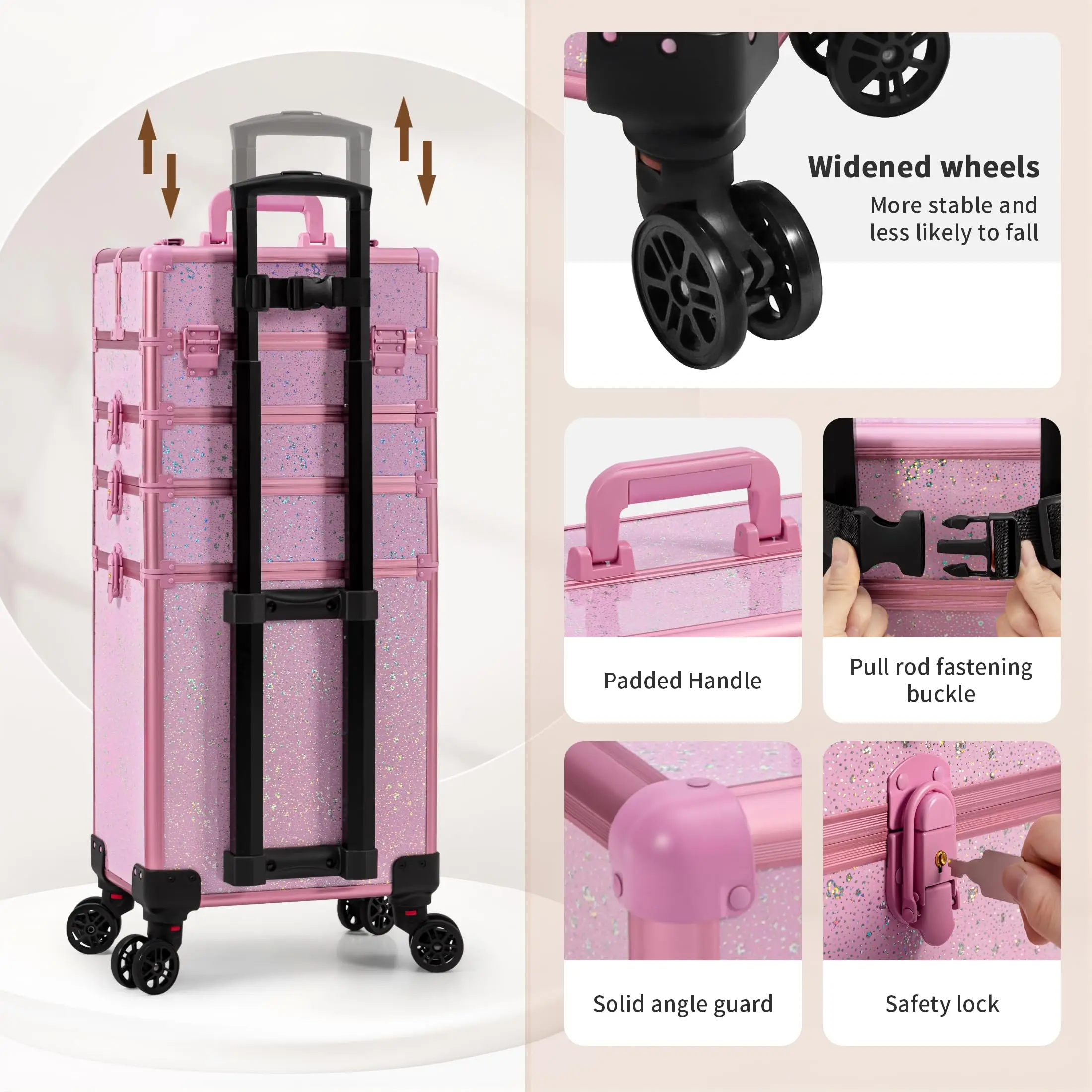 แต่งหน้ารถเข็นที่ถอดออกได้ 4 in 1 รถไฟกระเป๋าเอกสารสําหรับเล็บล้อล็อค Salon ขนาดใหญ่ความจุกรณี