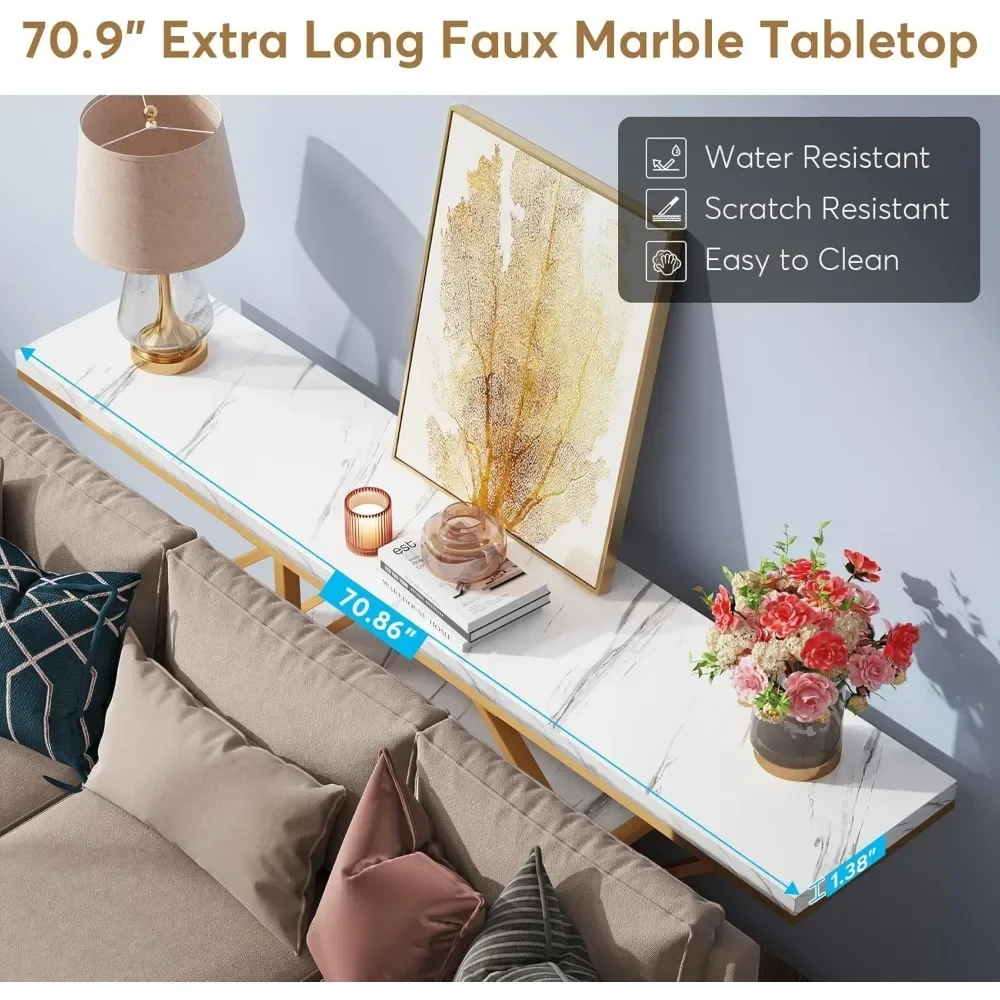 70.9 inch Extra Long Console Table,Modern Gold Sofa Table Behind Couch with Storage,4 Tier Entryway Accent Table for Living Room