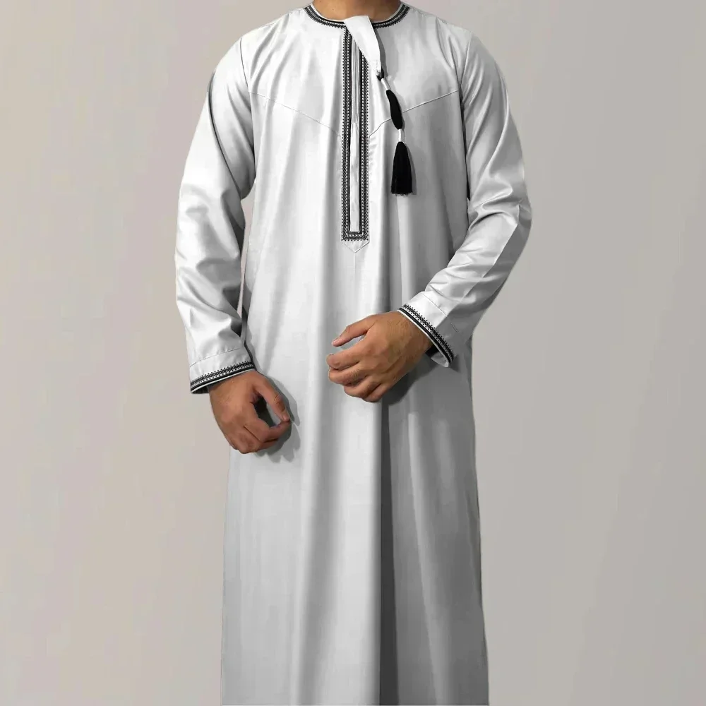 Neue muslimische Männer Langarm Pullover Kleid Abaya Daffah Jubba Thobe Pakistan Saudi-Arabien Kaftan Islam Kleidung Gebet Robe Afghan