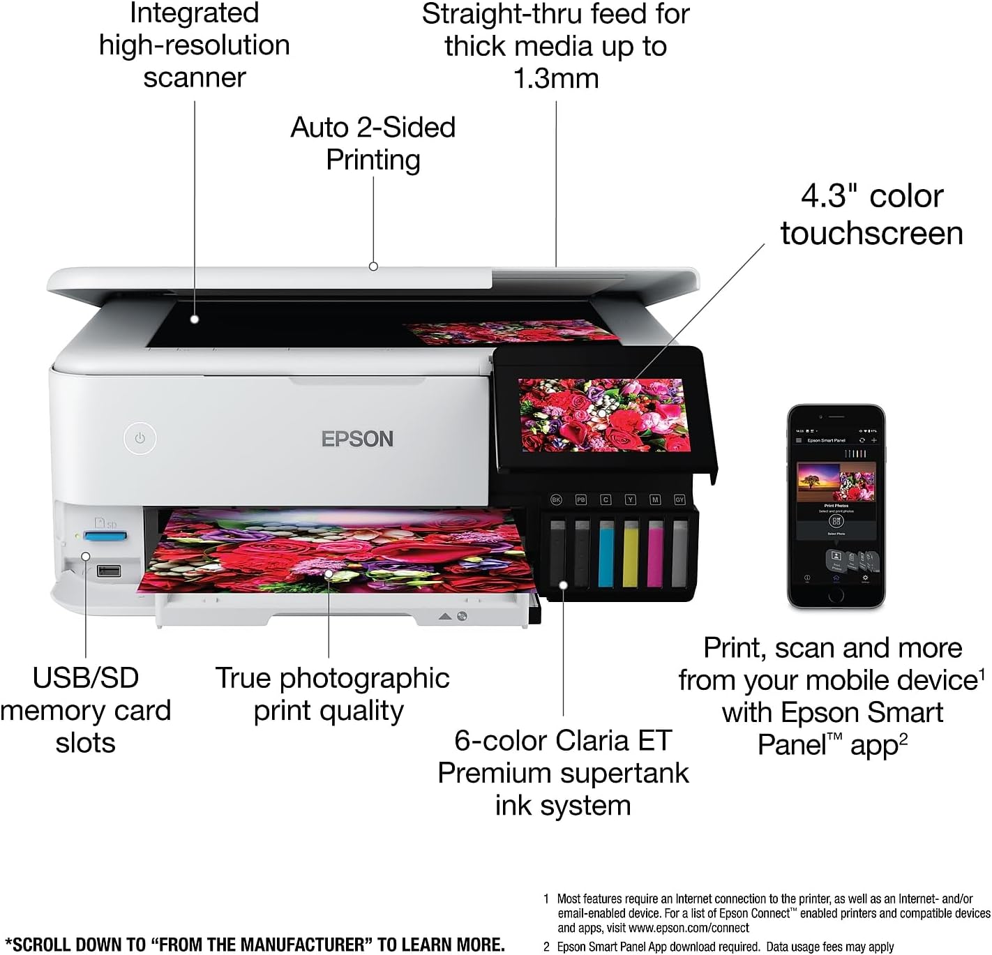 EcoTank Photo ET-8500 Wireless Color All-in-One Supertank Printer with Scanner, Copier, Ethernet and 4.3-inch Color Touchscreen